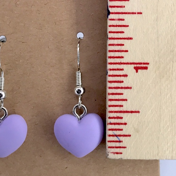 Mini Poly Resin Dangle Heart Earrings - Picture 2 of 2